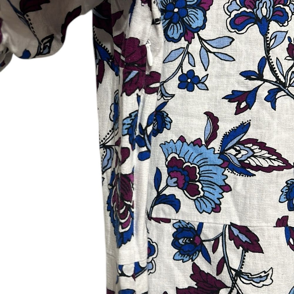 Floral Linen Dress Womens Size 18 White A-line Knee Length V-Neck Summer NEW - Picture 10 of 14